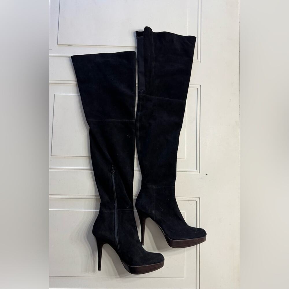 Stuart Weitzman Black Over The Knee Thigh High Suede Leather Boots Size 8